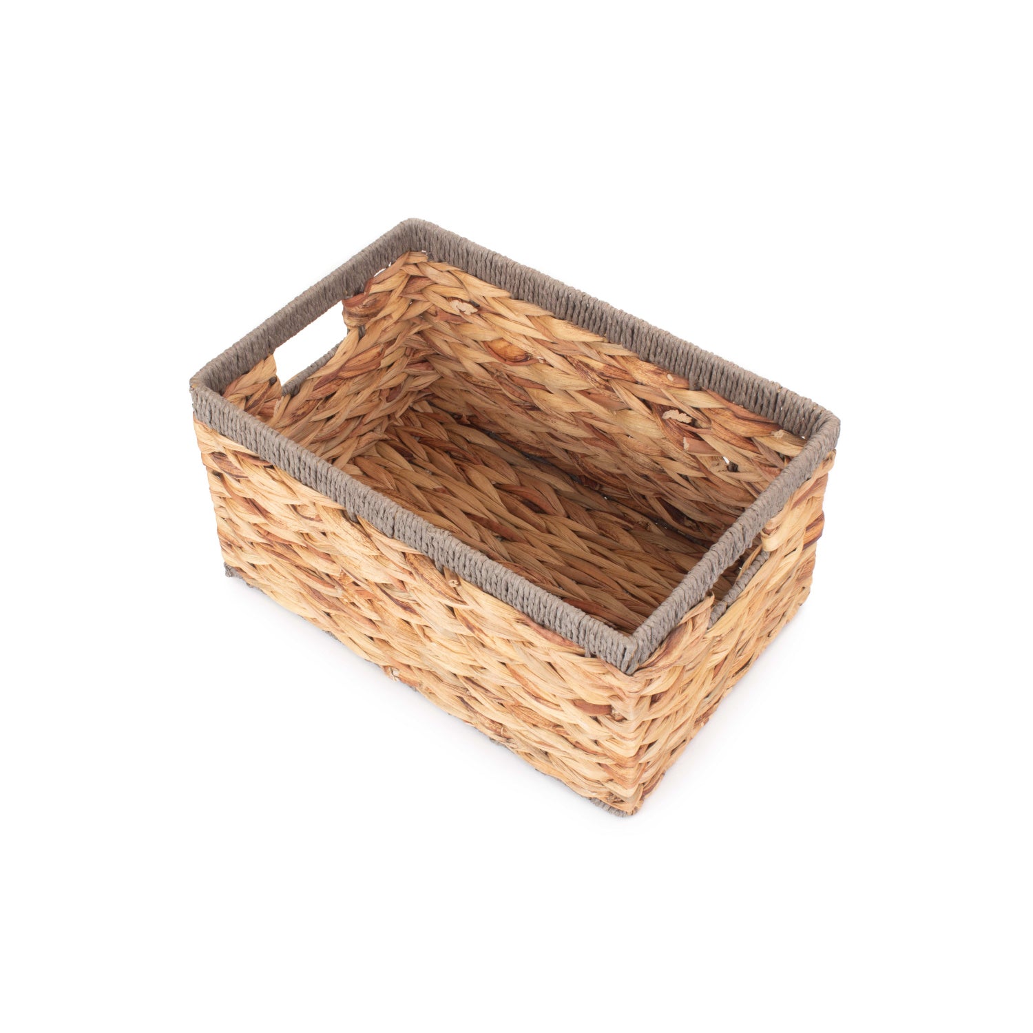 Small Water Hyacinth Rectangular Storage Basket With Grey Rope Border