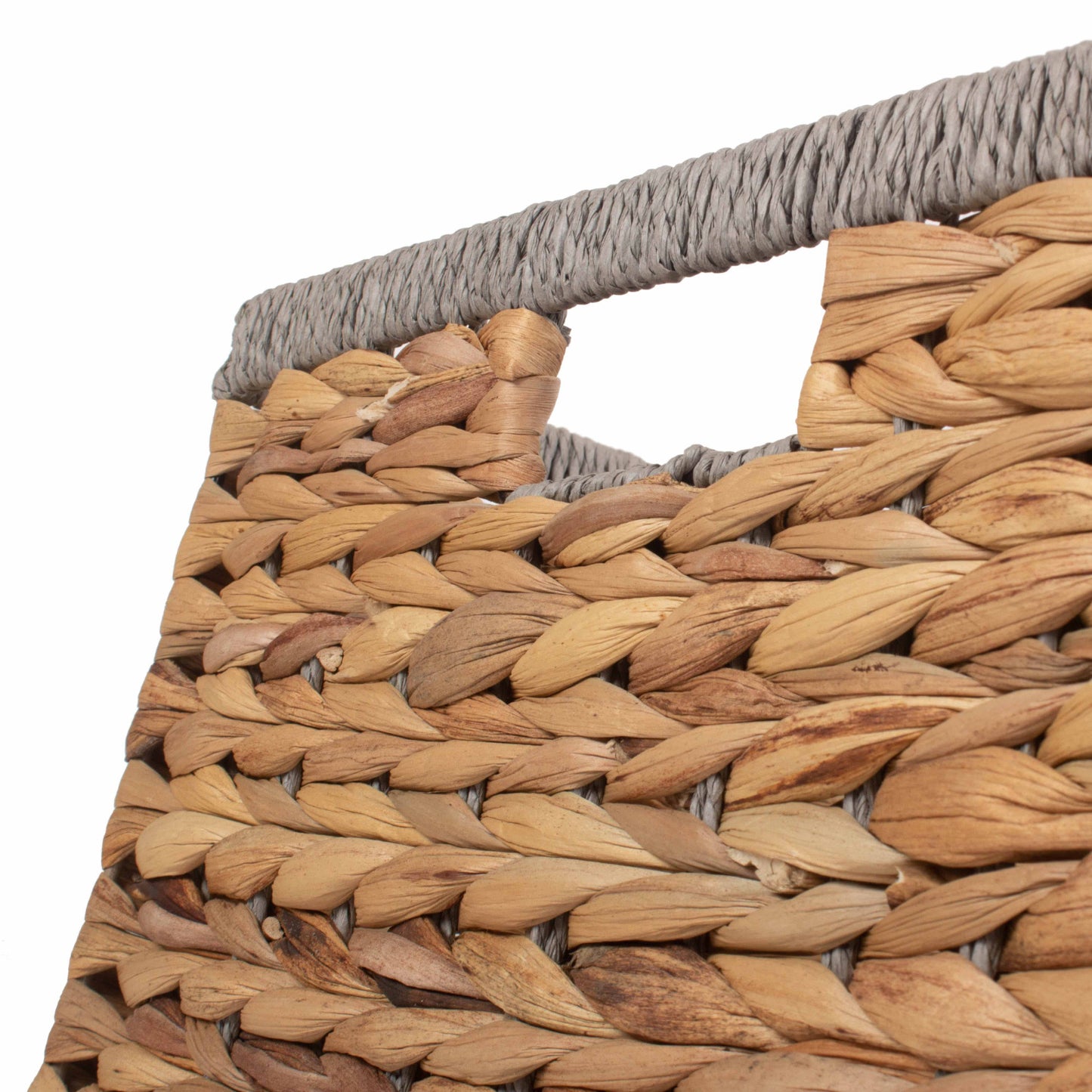 Small Square Water Hyacinth Storage Basket with Grey Rope Border