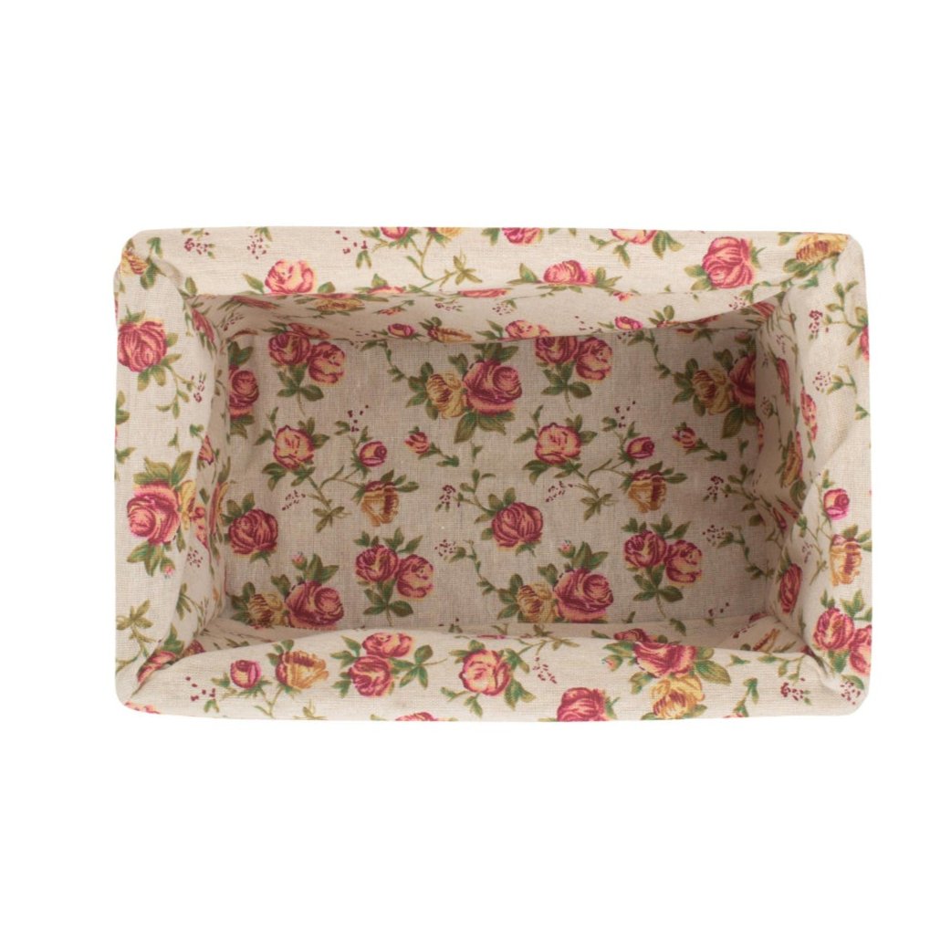 Small Double Steamed Willow Storage Basket with Garden Rose Lining