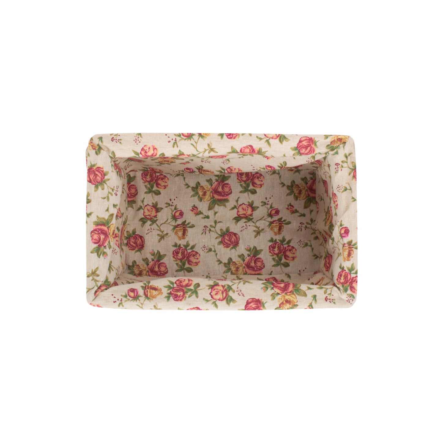 Small White Wash Willow Storage Basket with Garden Rose Lining