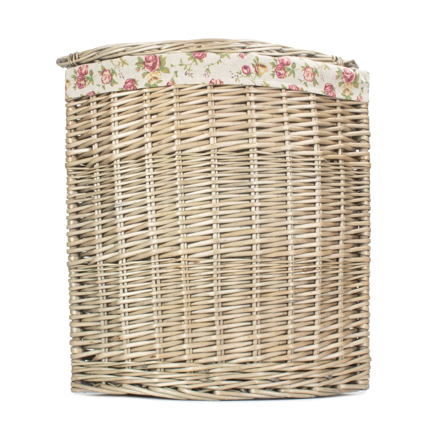Antique Wash Willow Small Corner Linen Basket with Garden Rose Lining