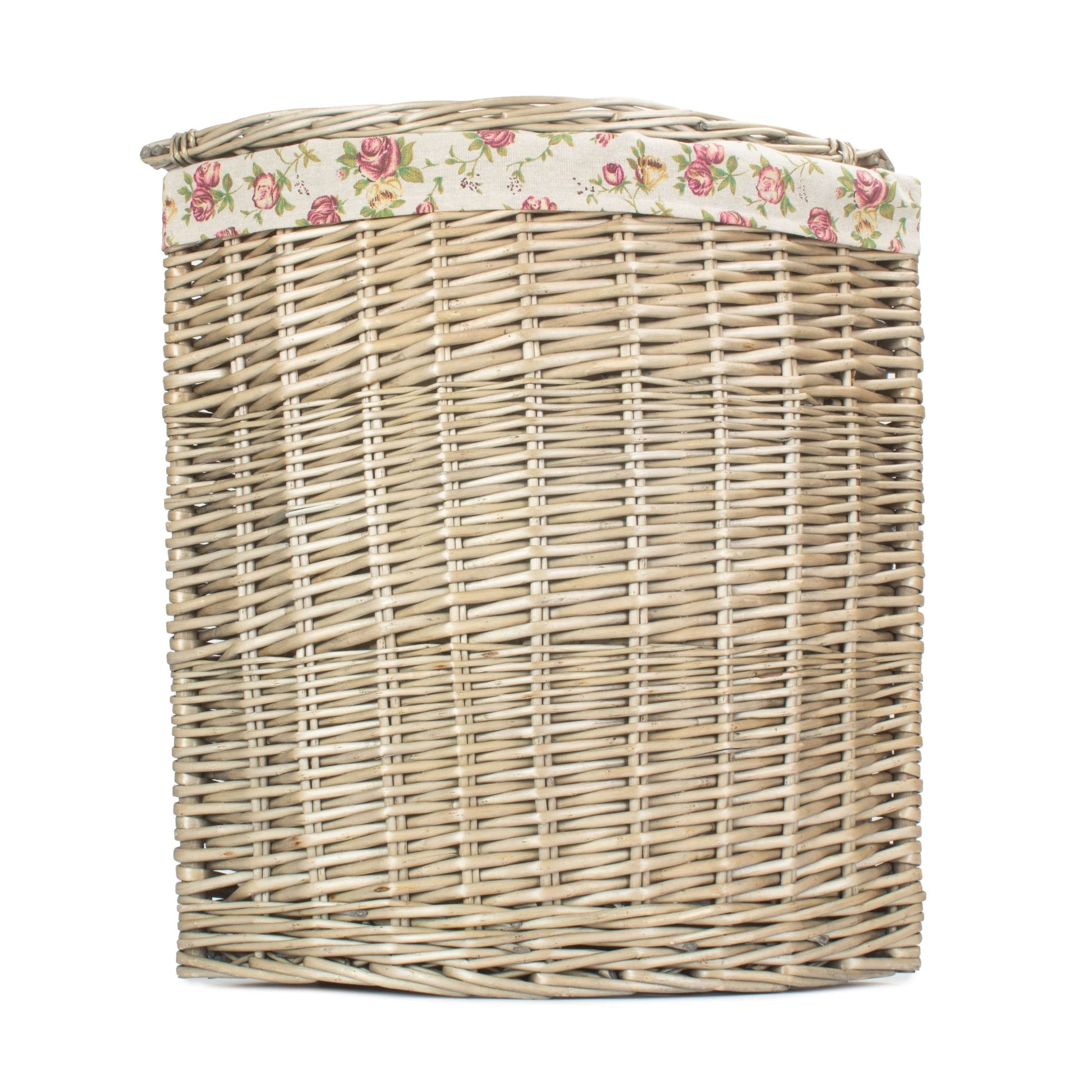 Antique Wash Willow Small Corner Linen Basket with Garden Rose Lining