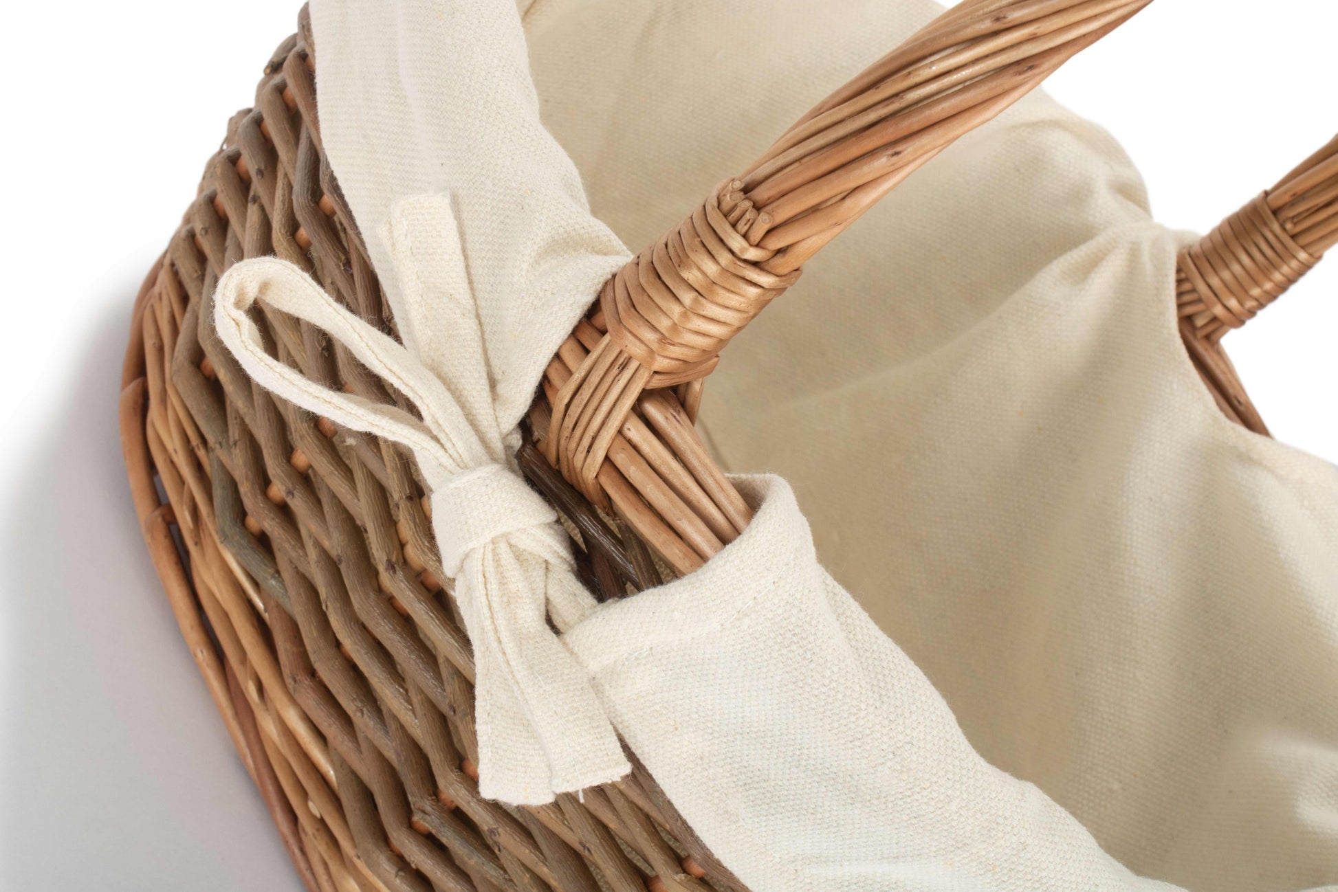 Oval Unpeeled Willow Shopper Basket with White Lining - Size 1 Small
