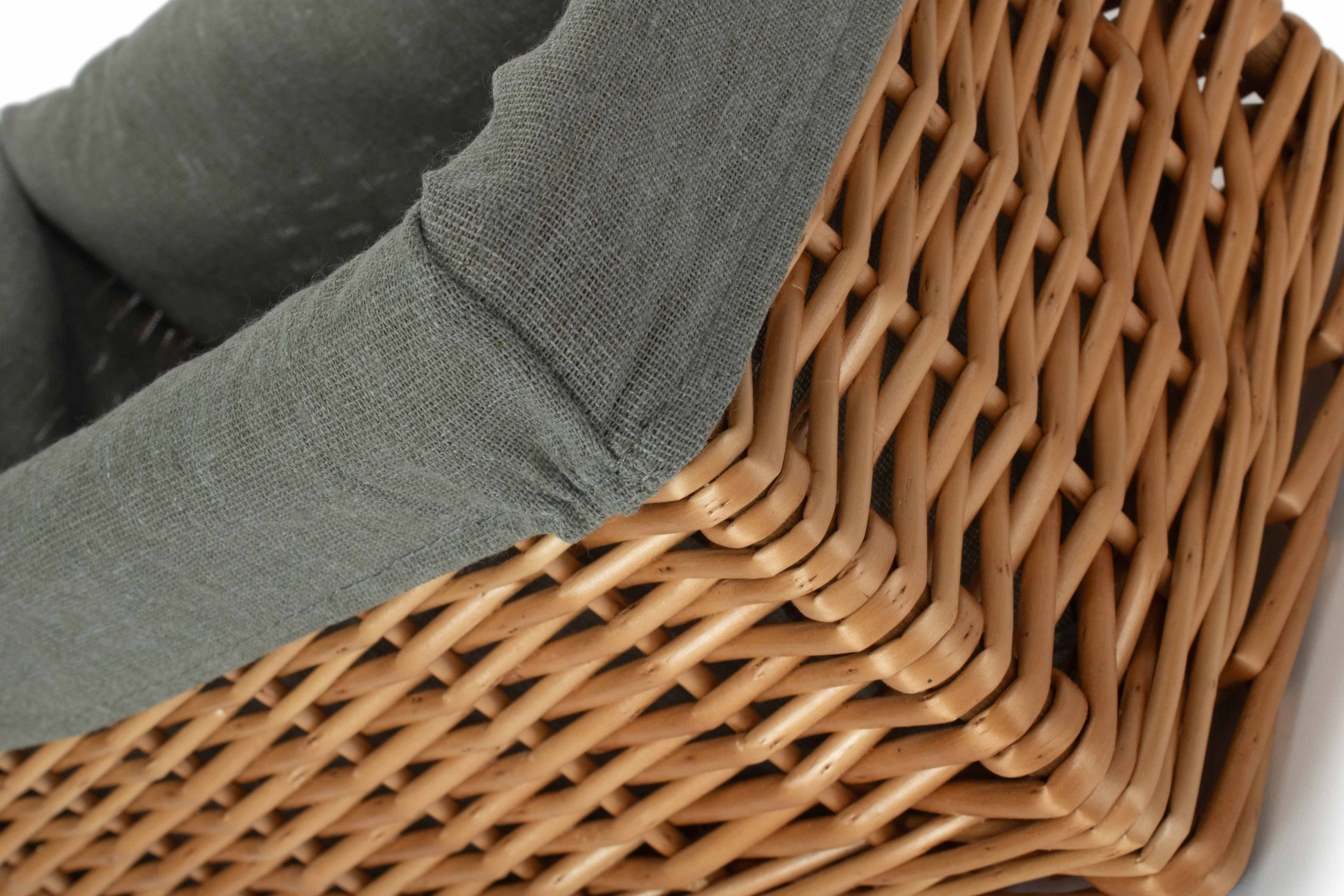 Small Double Steamed Willow Storage Basket with Grey Sage Lining