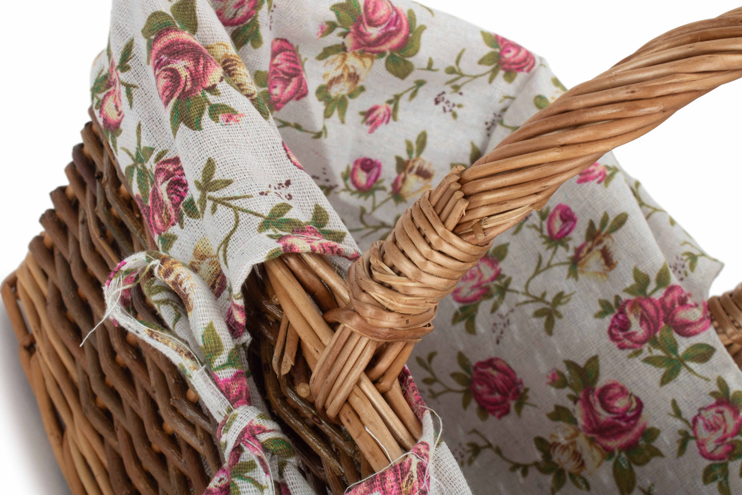 Rectangular Unpeeled Willow Shopper Basket with Garden Rose Lining - Size 1 Small