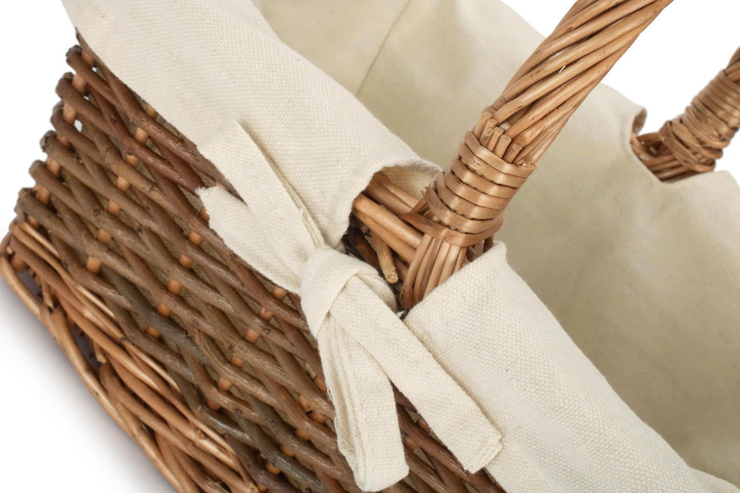 Rectangular Unpeeled Willow Shopper Basket with White Lining - Size 1 Small