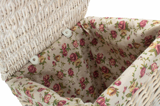 Square White Wash Laundry Hamper with Garden Rose Lining - Small
