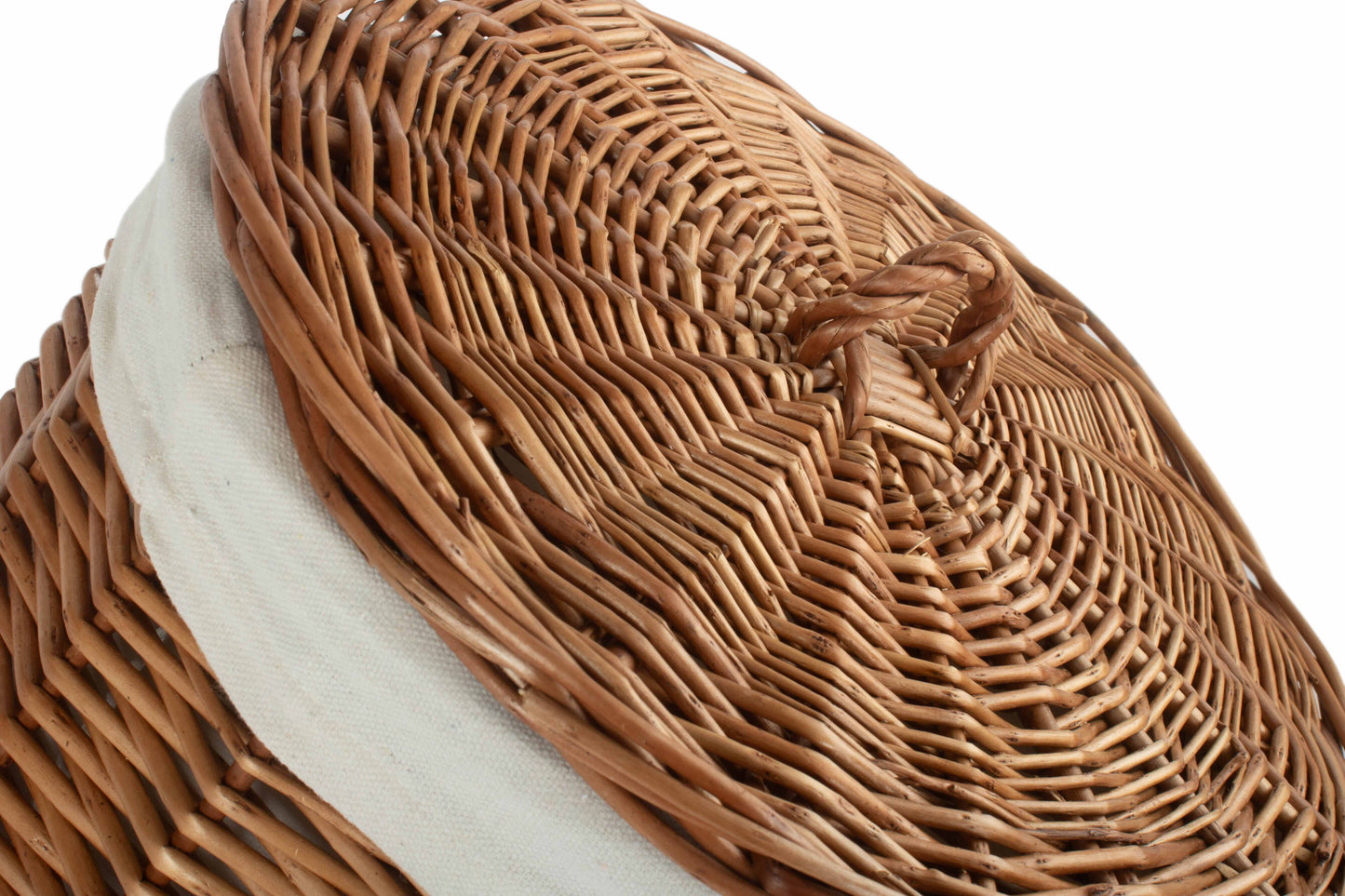 Light Steamed Willow Round Linen Basket with White Lining - Small