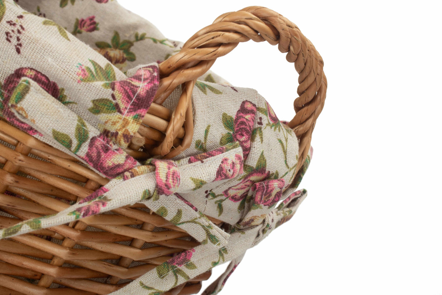 Light Steamed Willow Linen Bin with Garden Rose Lining - Small