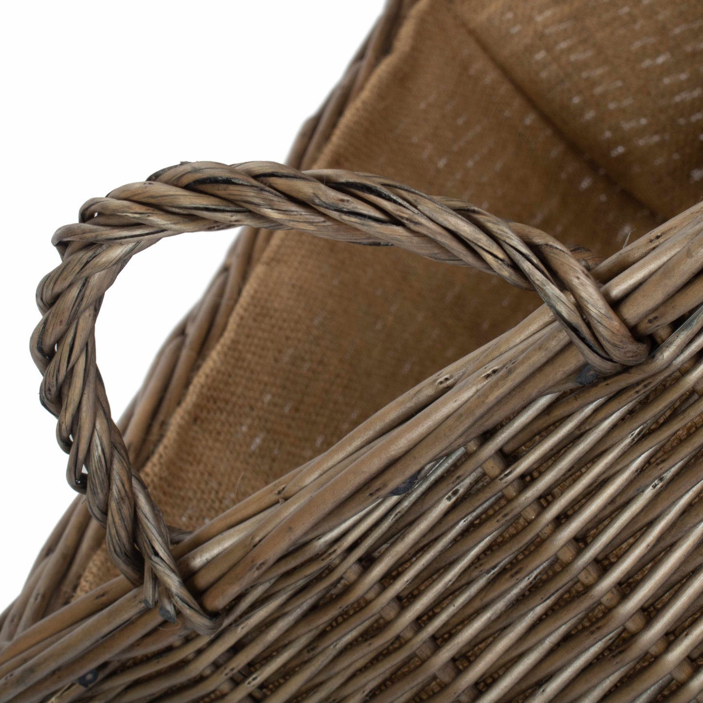 Small Antique Wash Rectangular Hessian Lined Basket