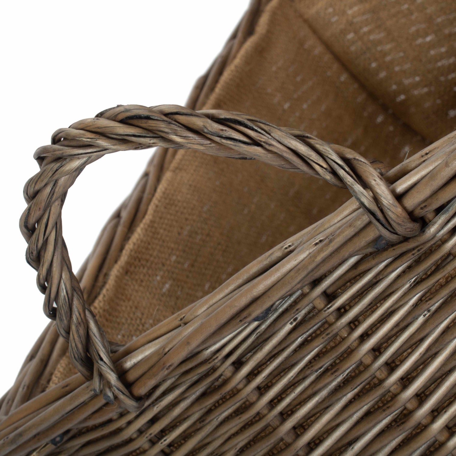 Small Antique Wash Rectangular Hessian Lined Basket