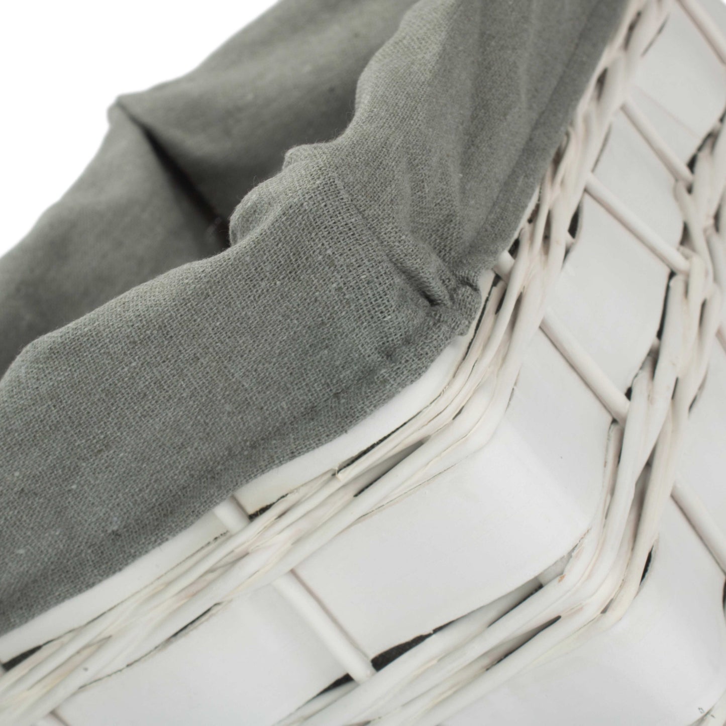Small White Scandi Storage Basket with Grey Sage Lining
