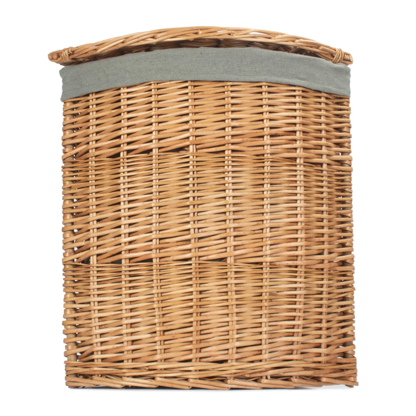 Light Steamed Willow Corner Linen Basket with Grey Sage Lining - Small