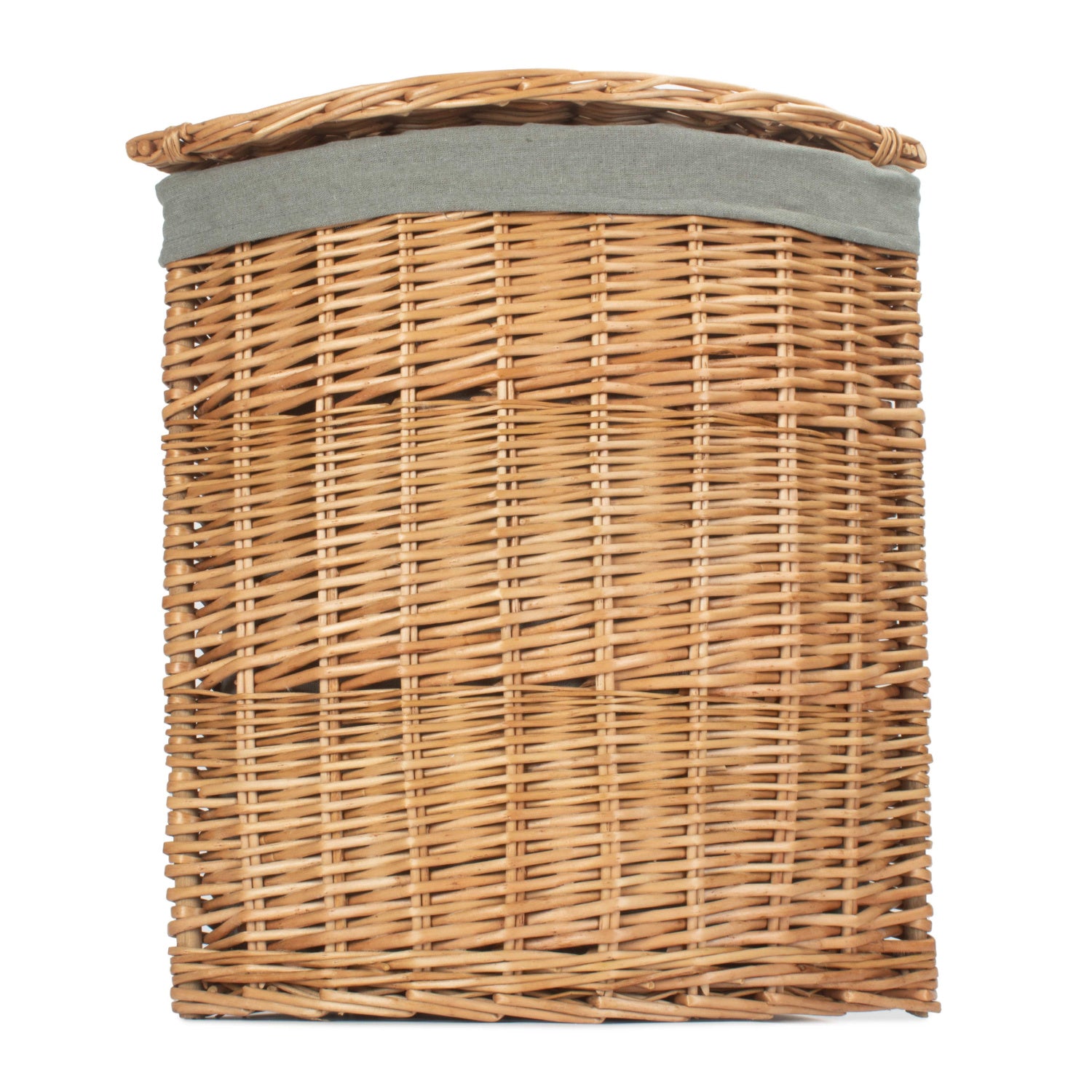 Light Steamed Willow Corner Linen Basket with Grey Sage Lining - Small
