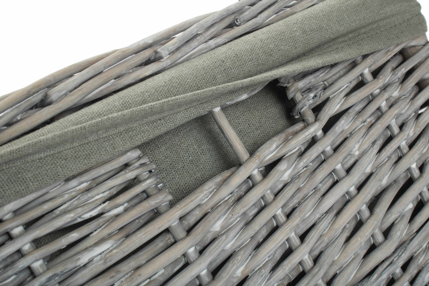 Grey Wash Willow Square Laundry Basket with Grey Sage Lining - Small