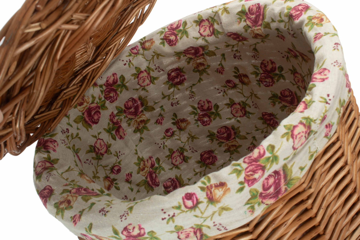 Light Steamed Willow Round Linen Basket with Garden Rose Lining - Small