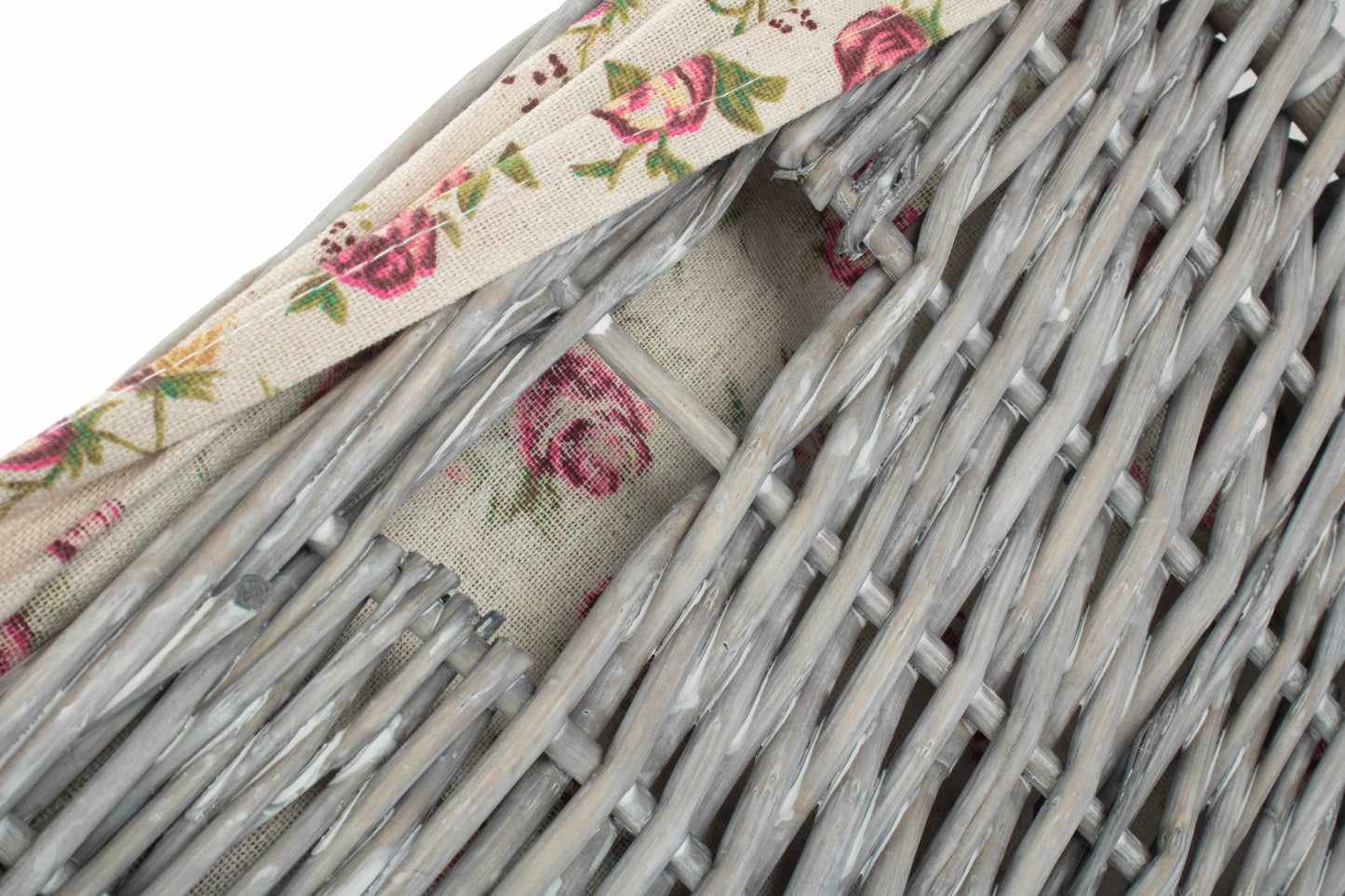 Grey Wash Willow Small Square Laundry Basket with Garden Rose Lining
