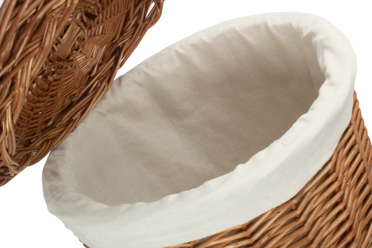Light Steamed Willow Round Linen Basket with White Lining - Small