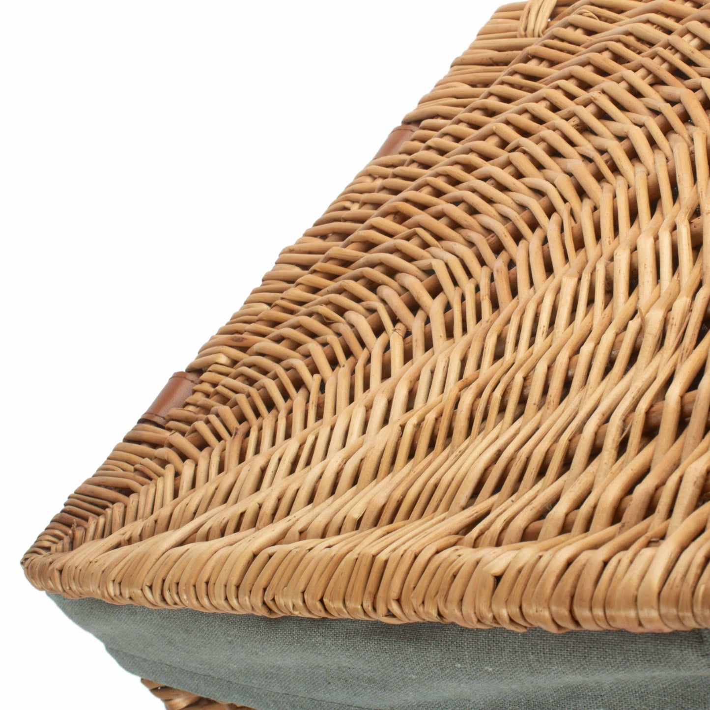 Light Steamed Willow Corner Linen Basket with Grey Sage Lining - Small