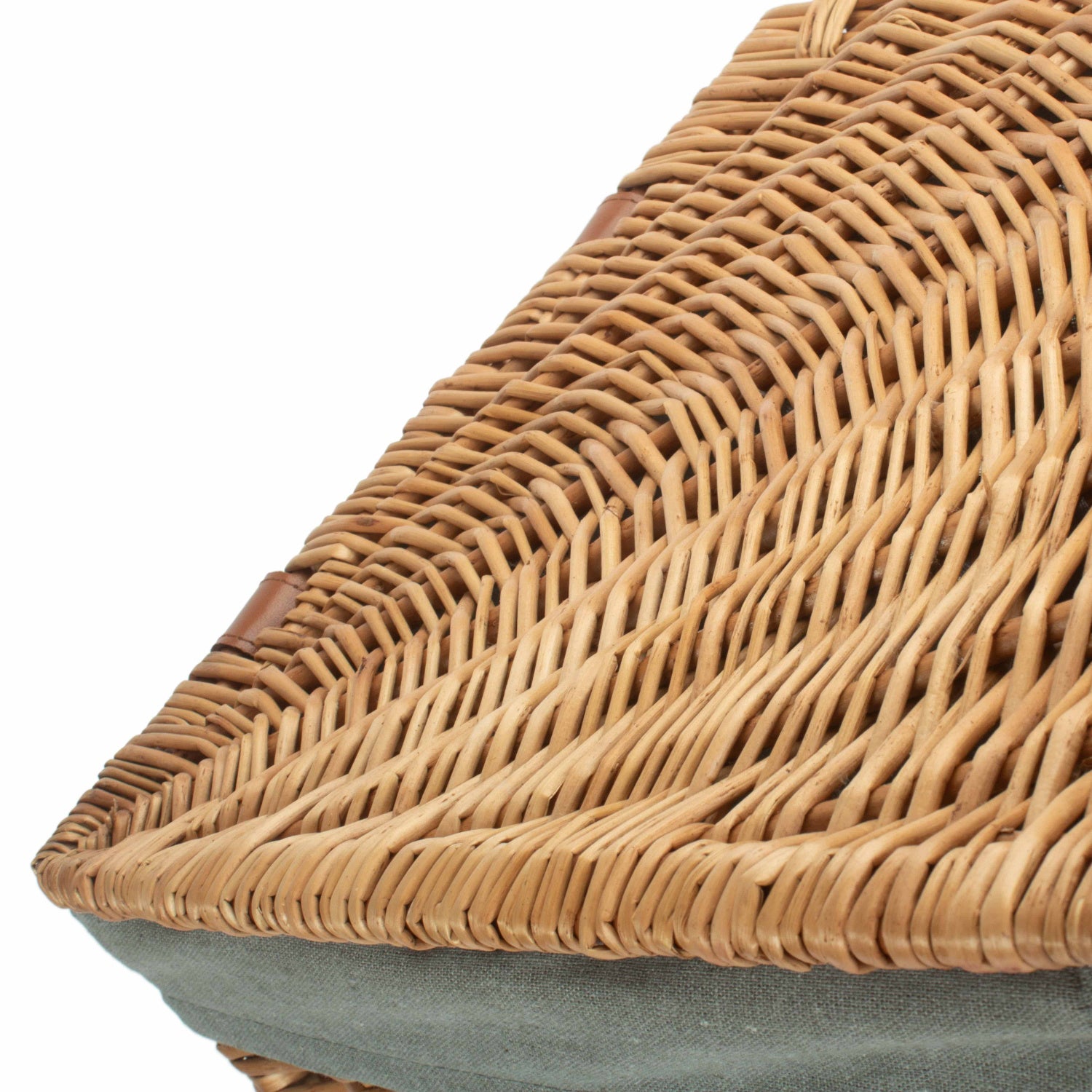 Light Steamed Willow Corner Linen Basket with Grey Sage Lining - Small