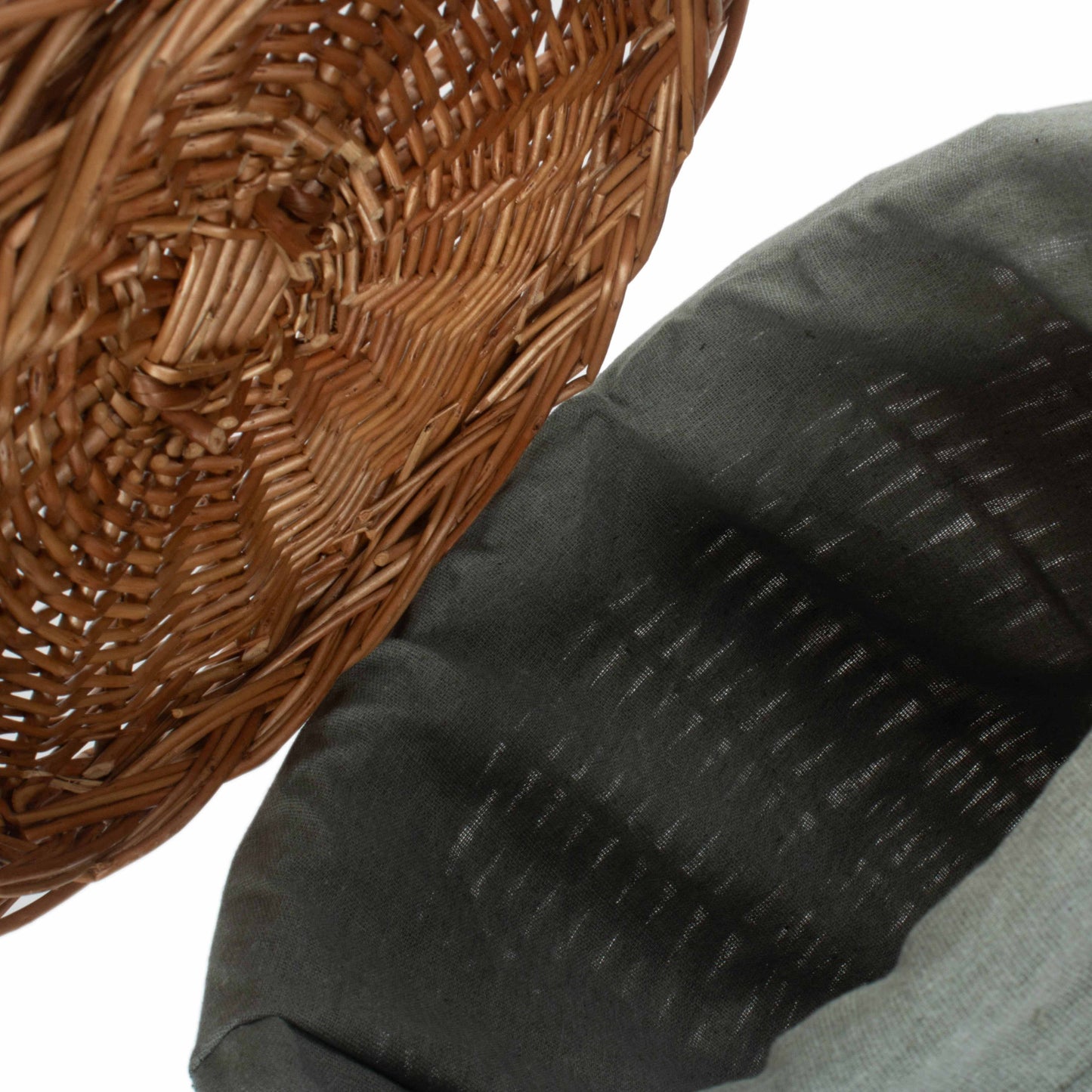 Light Steamed WIllow Round Linen Basket with Grey Sage Lining - Small
