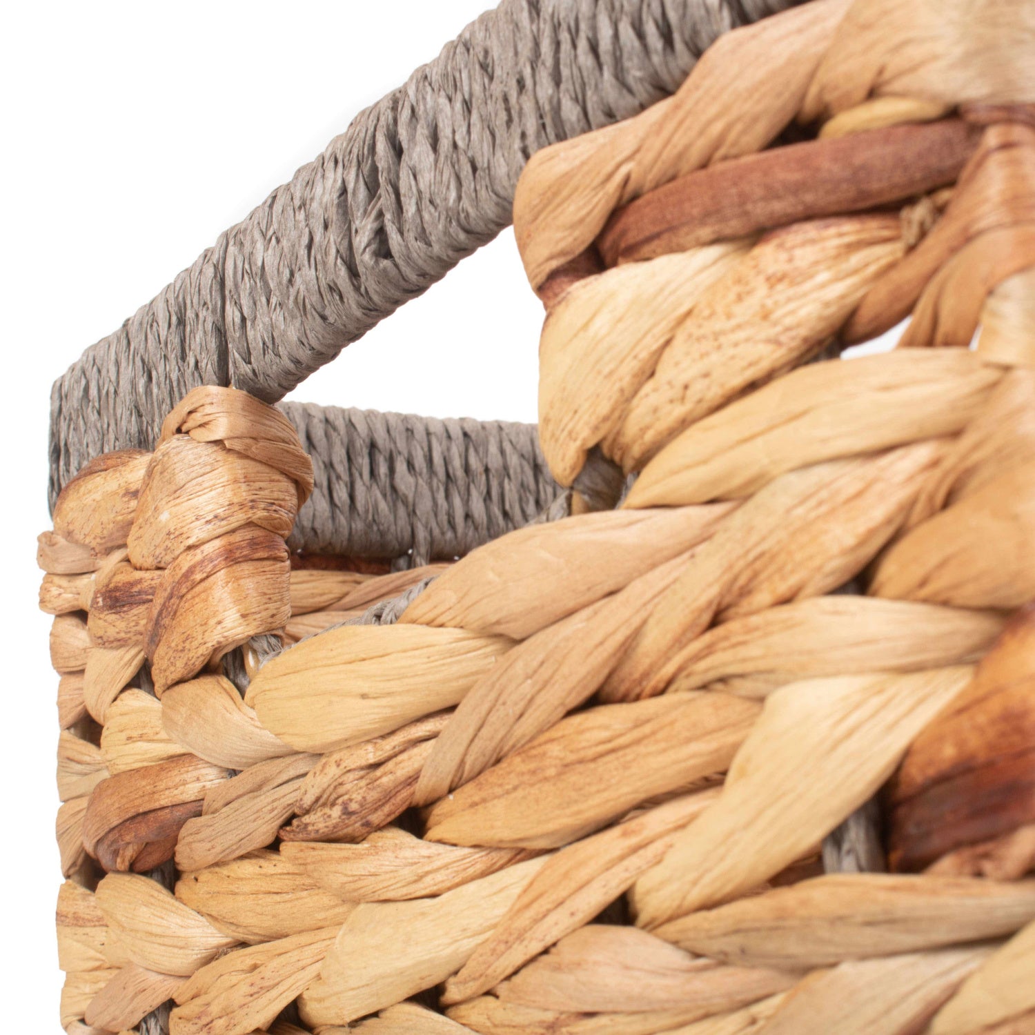 Small Water Hyacinth Rectangular Storage Basket With Grey Rope Border