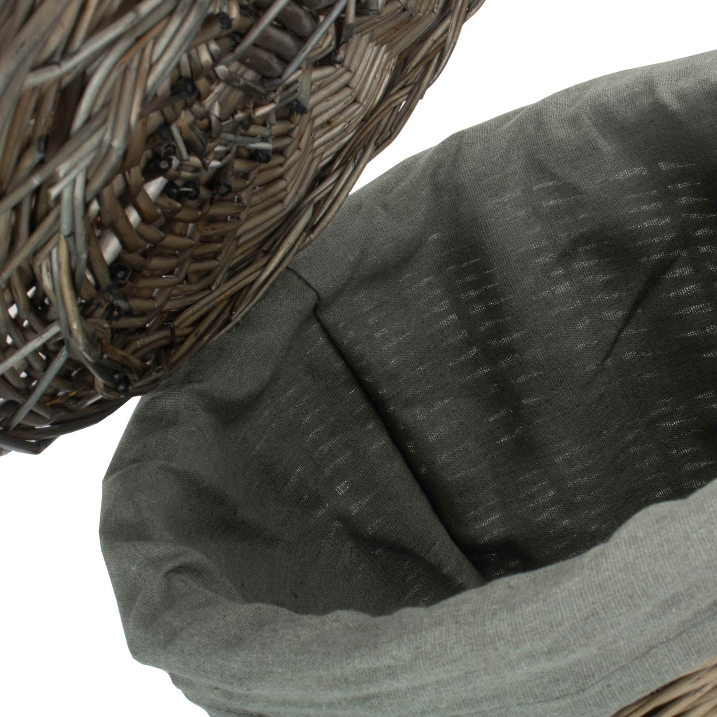 Antique Wash Willow Small Round Linen Basket with Grey Sage Lining