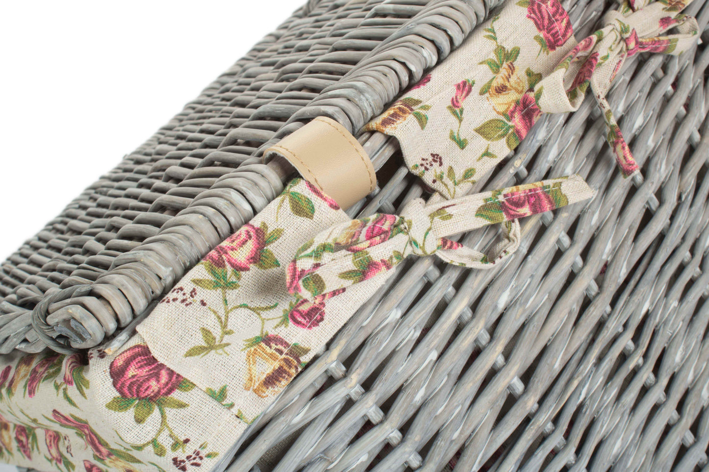 Grey Wash Willow Small Square Laundry Basket with Garden Rose Lining