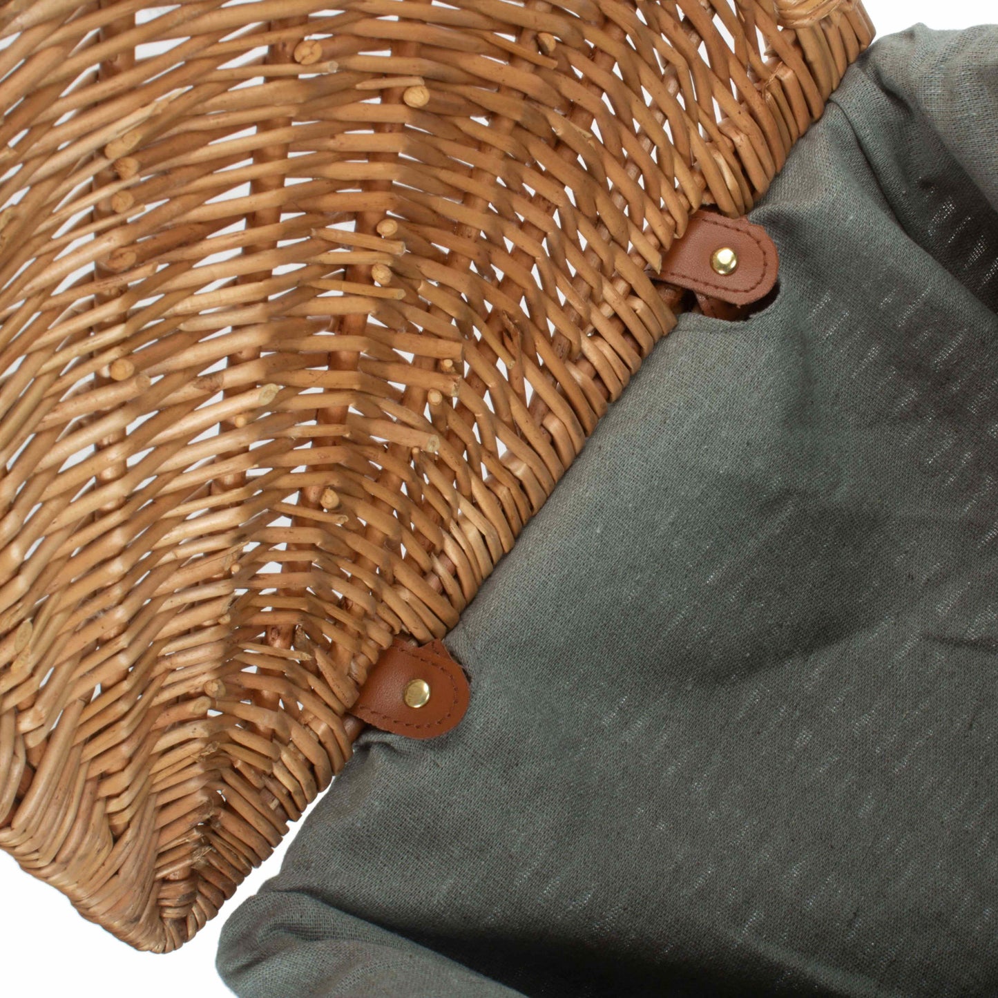 Light Steamed Willow Corner Linen Basket with Grey Sage Lining - Small