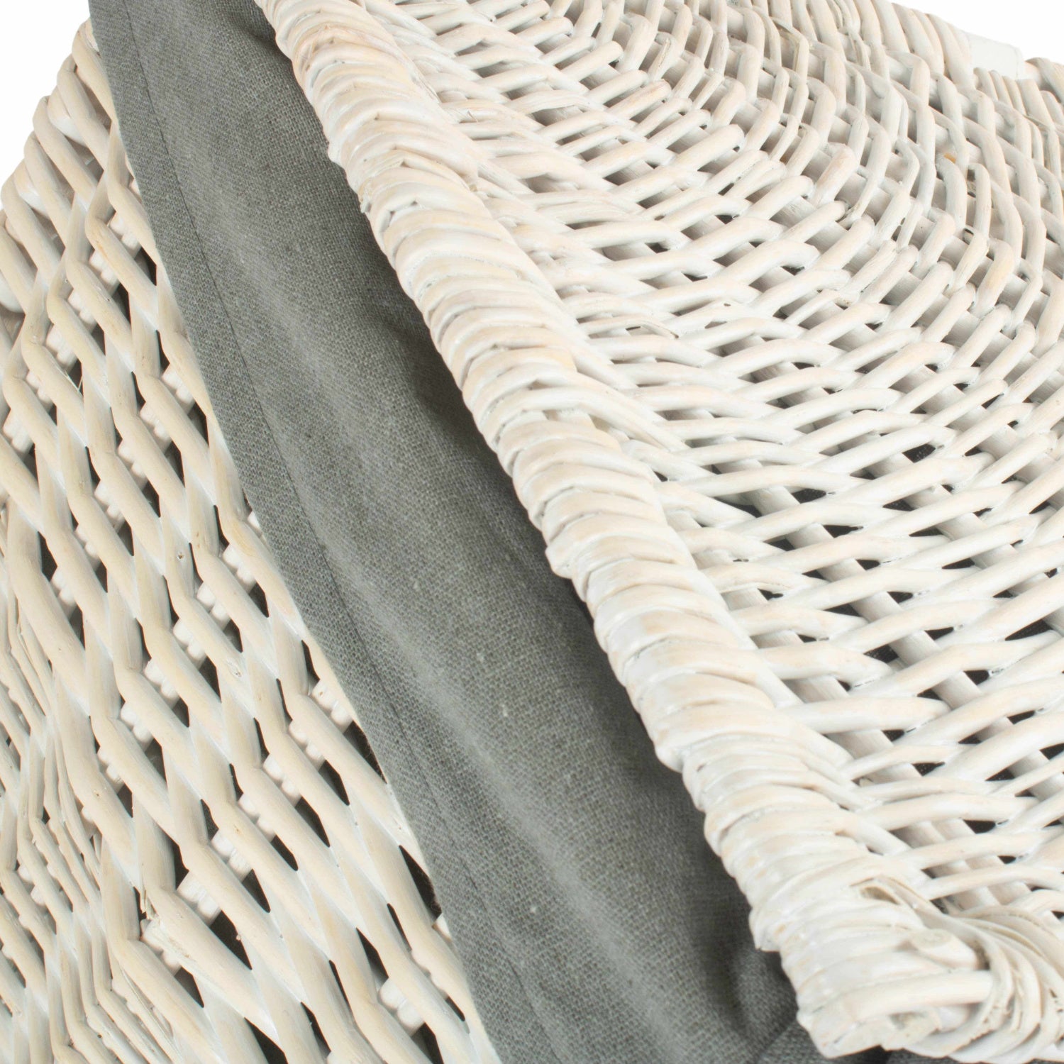 White Wash Willow Corner Laundry Hamper with Grey Sage Lining - Small