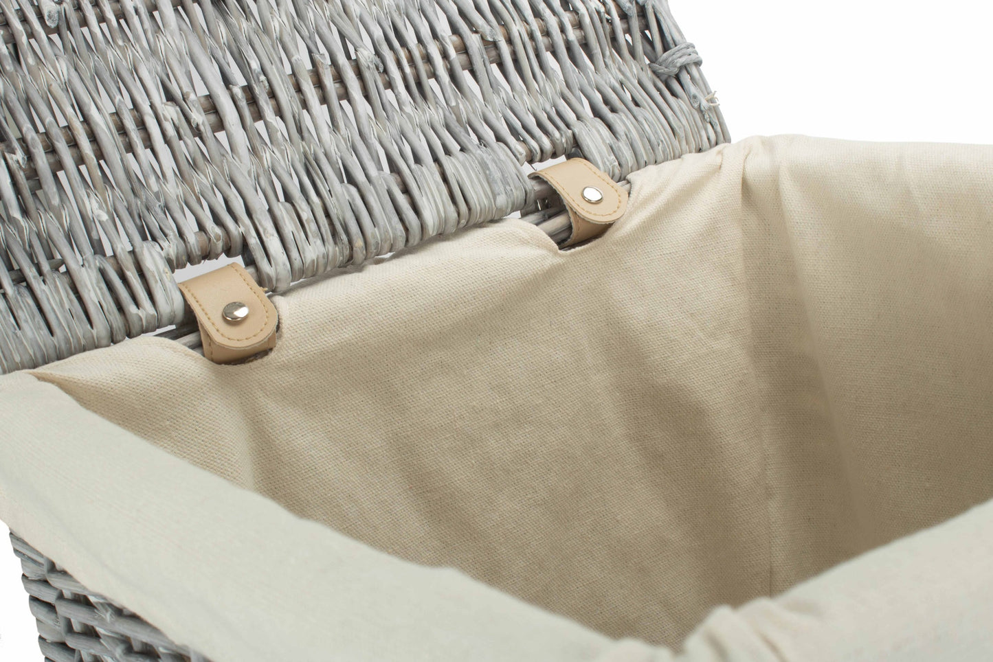 Grey Wash Willow Square Laundry Basket with White Lining - Small