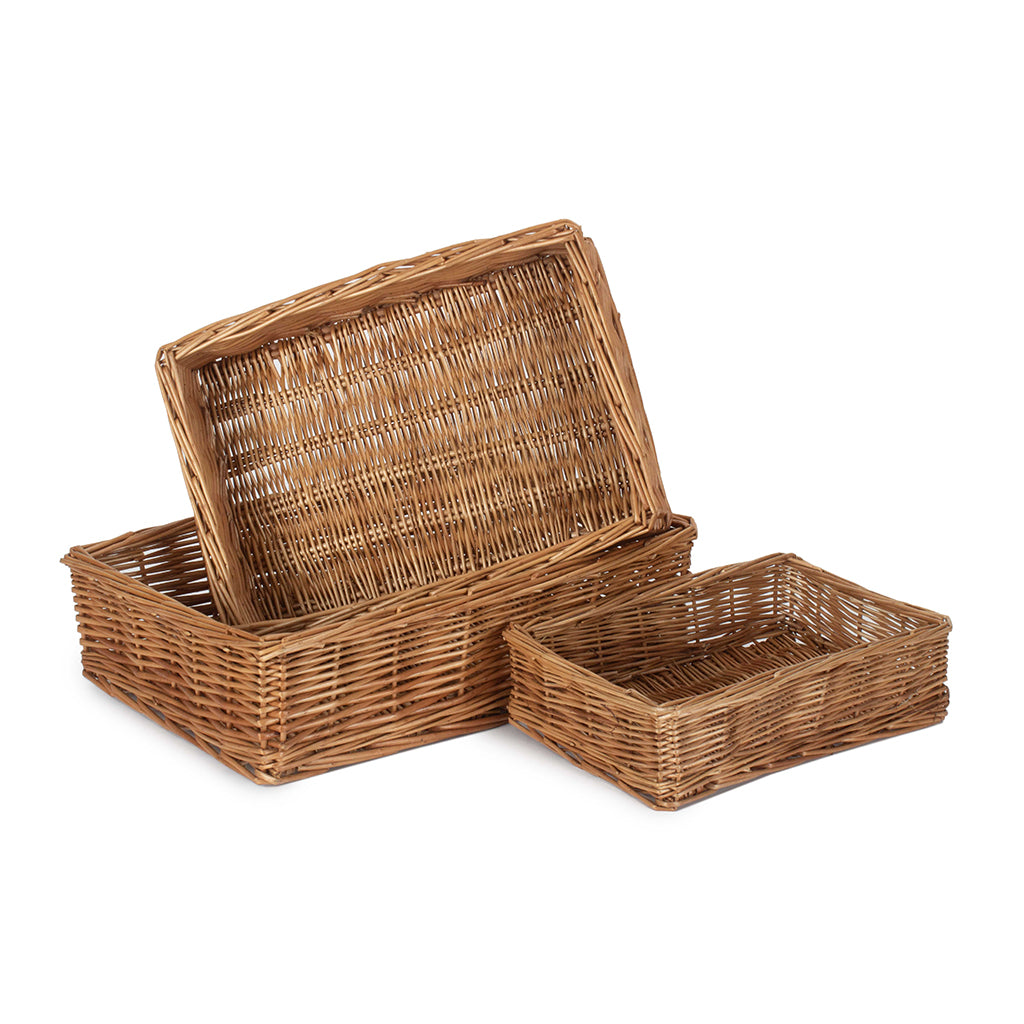 Double Steamed Willow Tray Baskets Set of 3