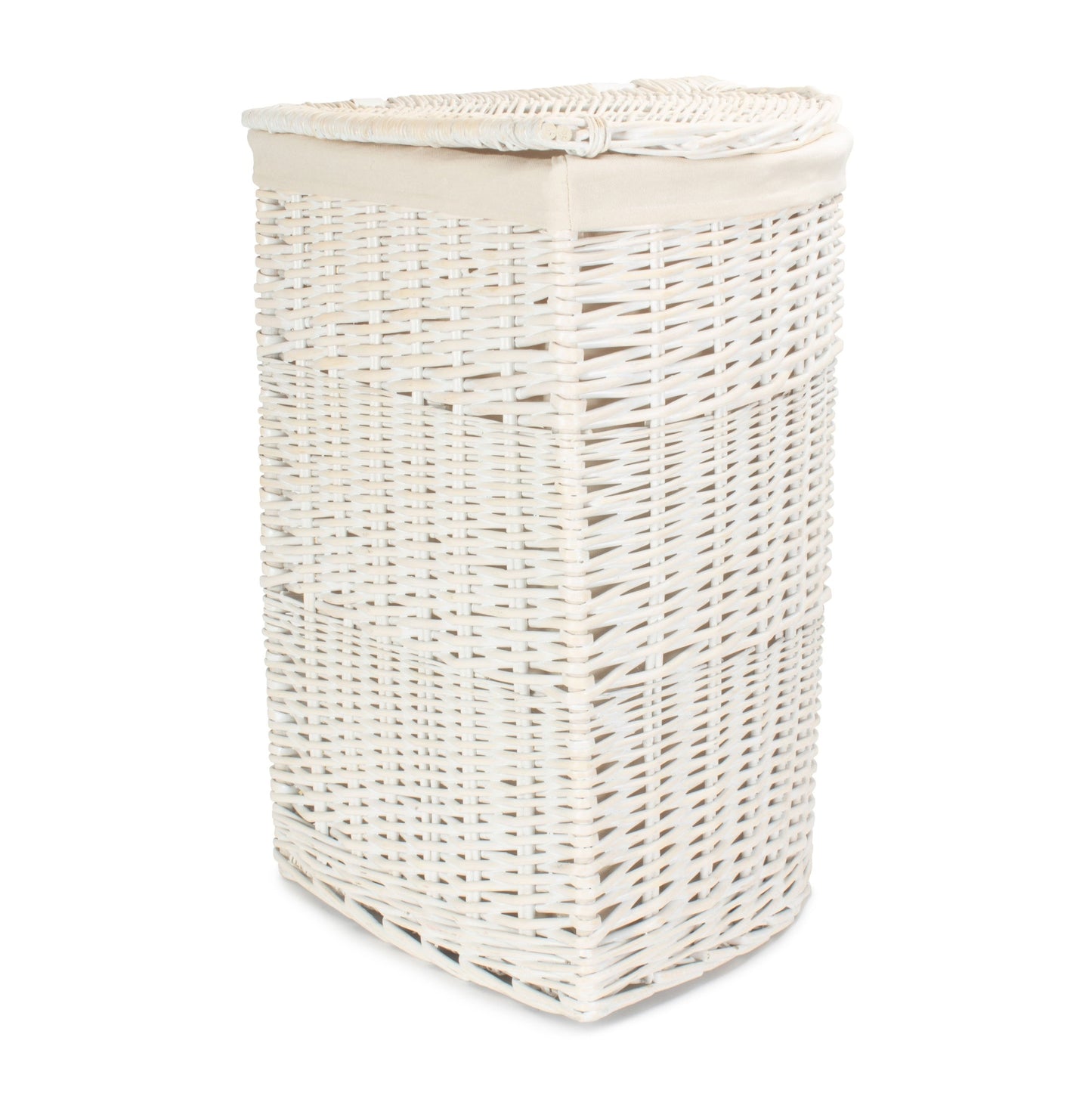 White Wash Willow Corner Laundry Hamper with White Lining - Large