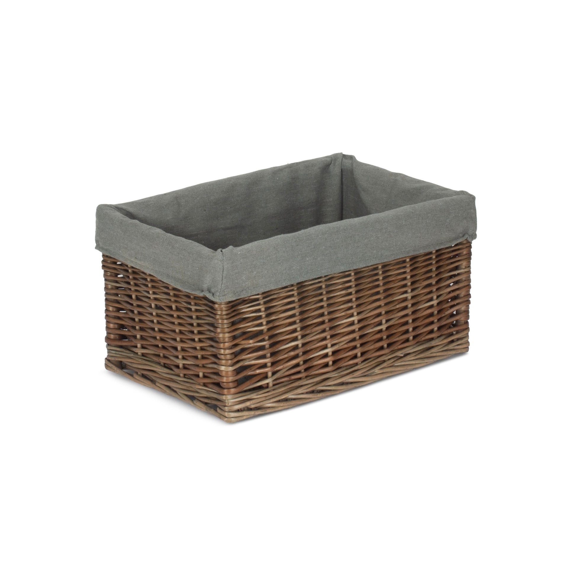 Medium Antique Wash Willow Storage Basket with Grey Sage Lining