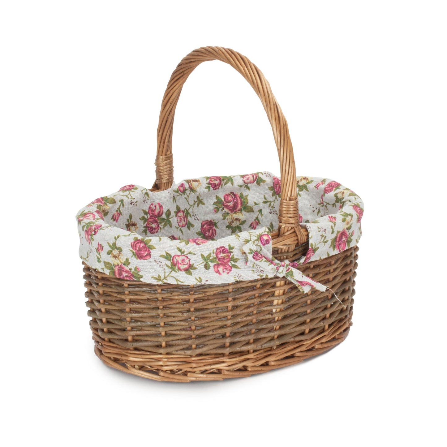 Oval Unpeeled Willow Shopper Basket with Garden Rose Lining - Size 2 Medium