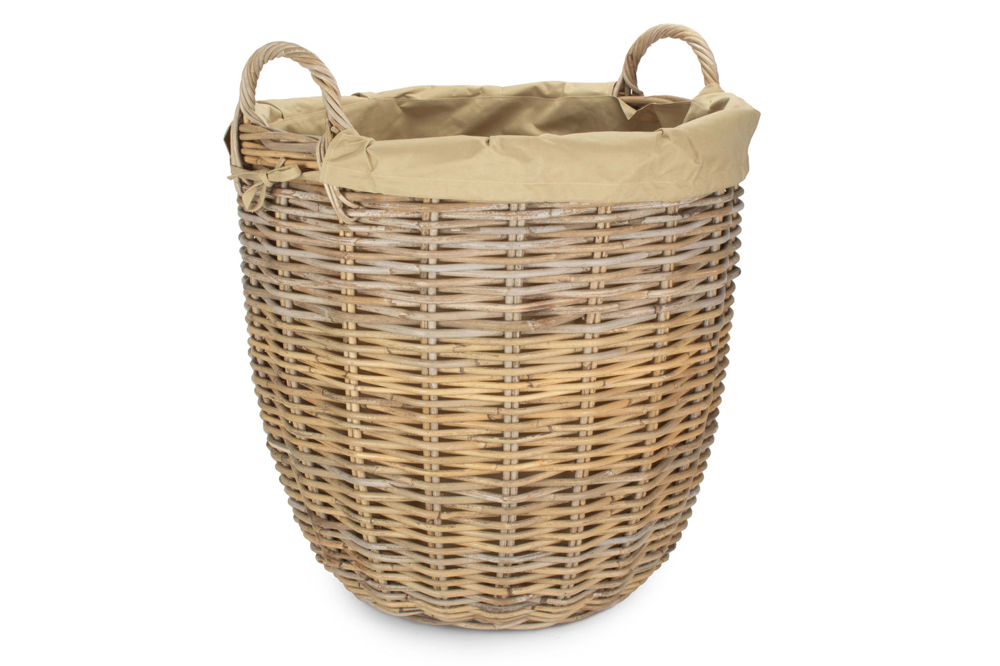Tall Round Kubu Rattan Log Basket with Cordura Lining - Large