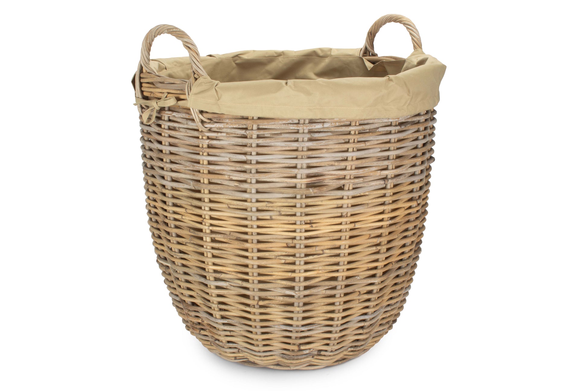 Tall Round Kubu Rattan Log Basket with Cordura Lining - Large