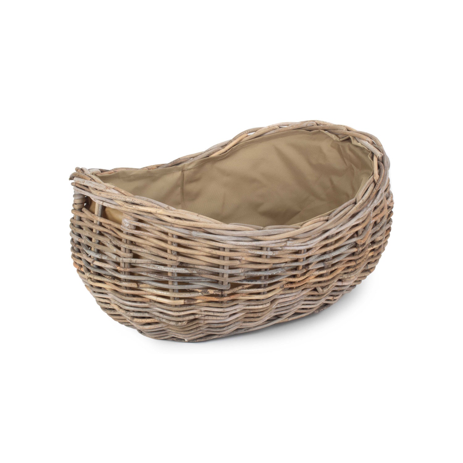 Large Boat Shaped Rattan Log Basket With Cordura Lining