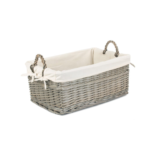 Medium Shallow Antique Wash Storage Basket with White Lining