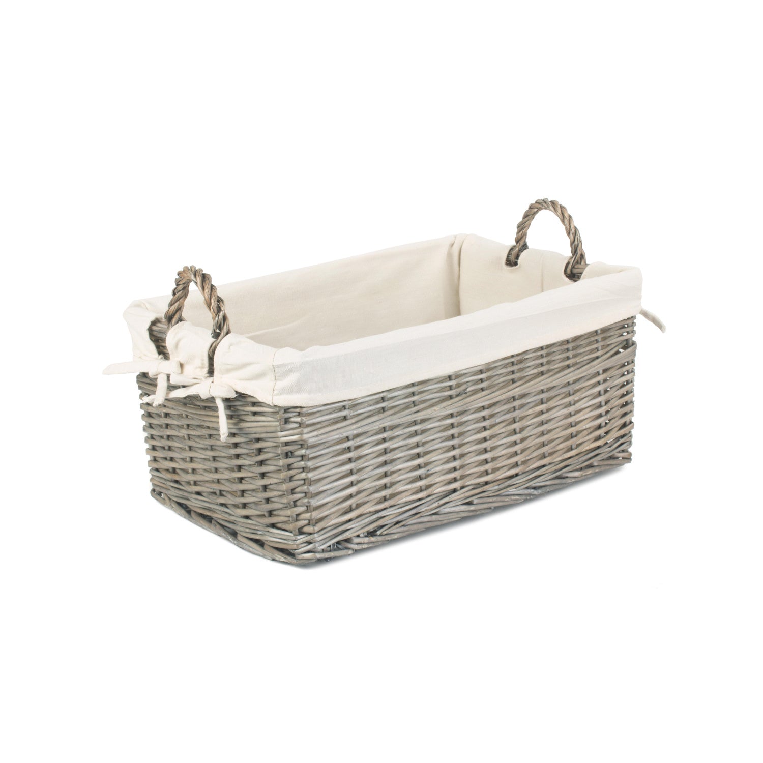 Medium Shallow Antique Wash Storage Basket with White Lining