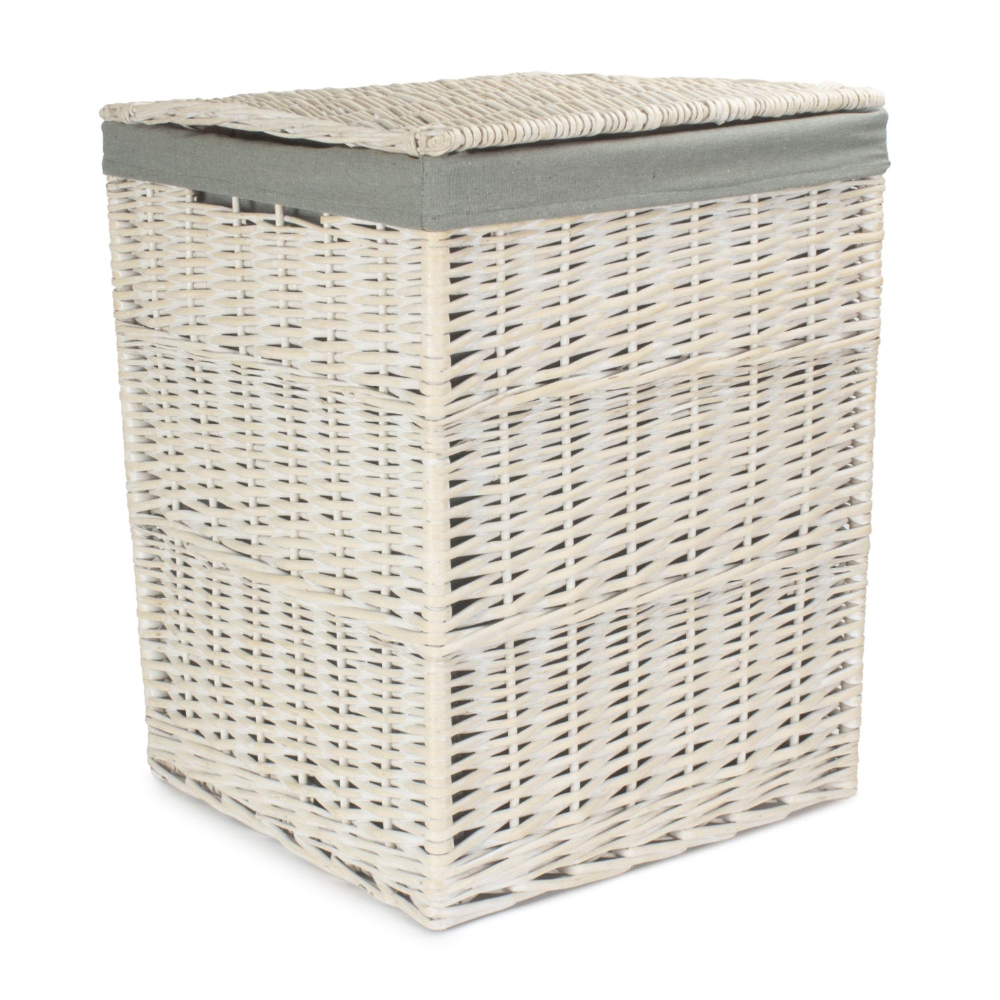 Square White Wash Laundry Hamper with Grey Sage Lining - Large