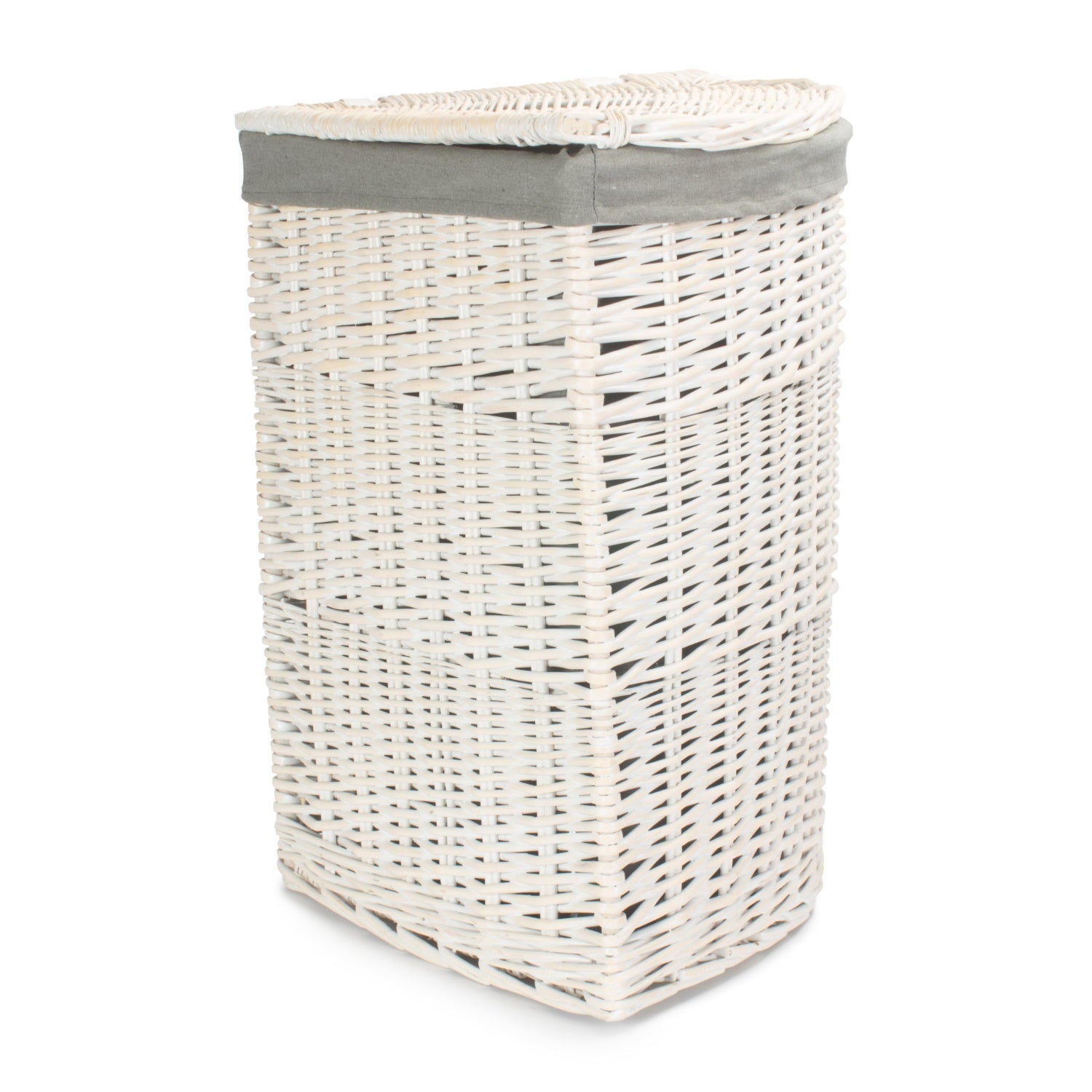 White Wash Willow Corner Laundry Hamper with Grey Sage Lining - Large