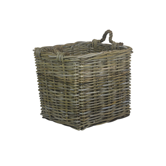 Medium Square Grey Rattan Log Basket