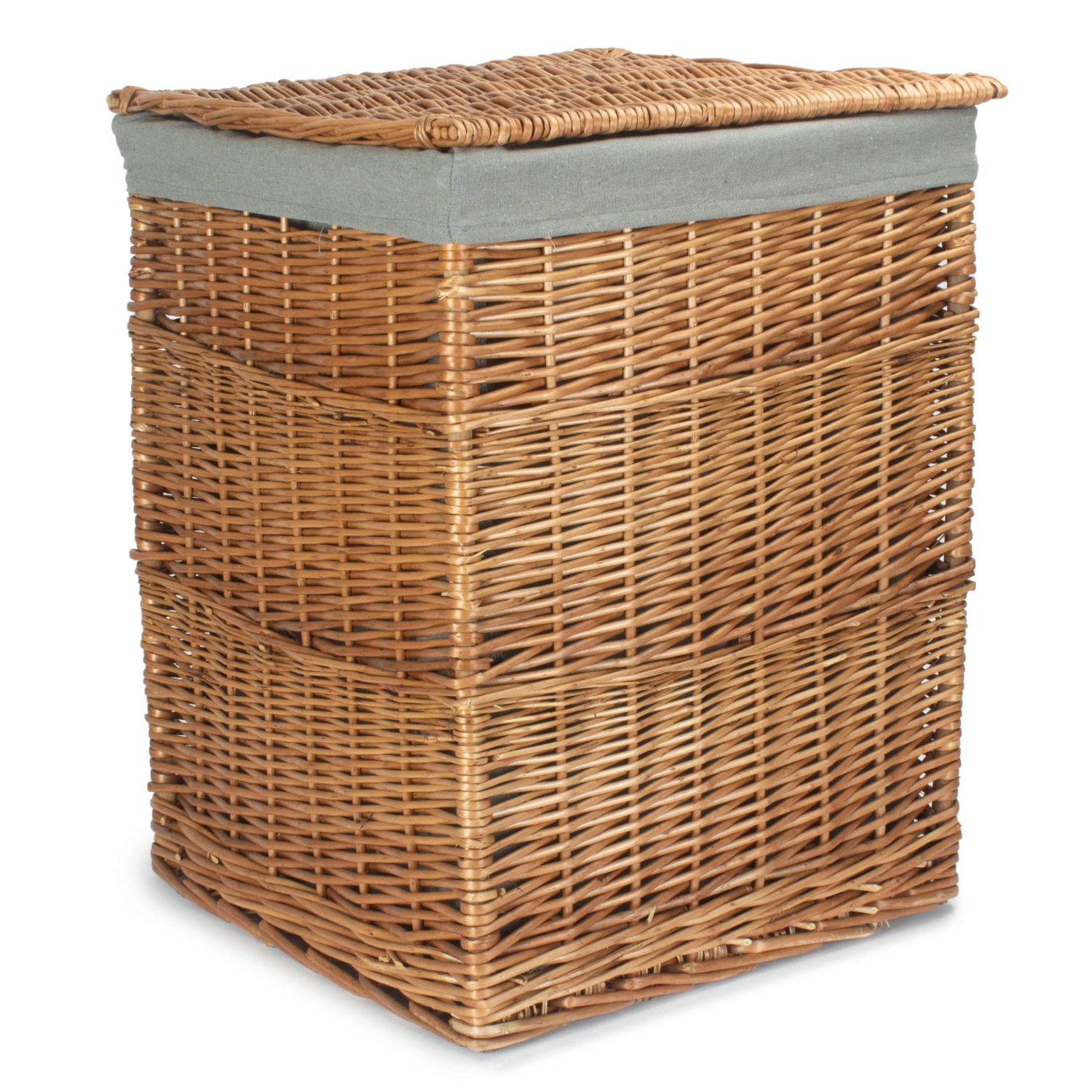 Light Steamed Large Square Laundry Basket With Grey Sage Lining & Wovenhill