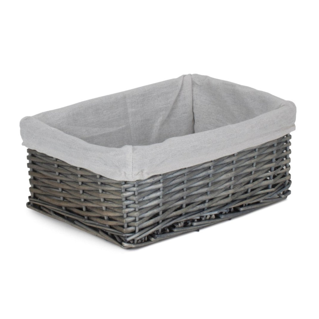 Medium Antique Wash Wicker Storage Basket with White Lining