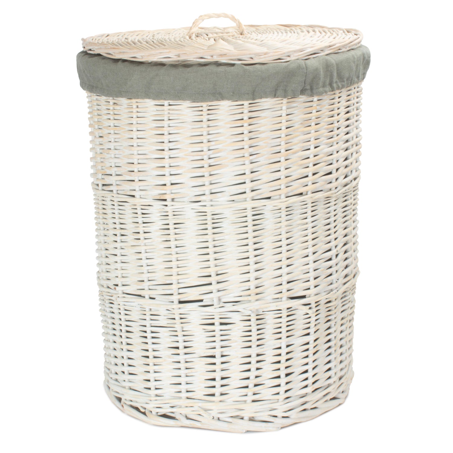 White Wash Willow Round Laundry Hamper With Grey Sage Lining - Large