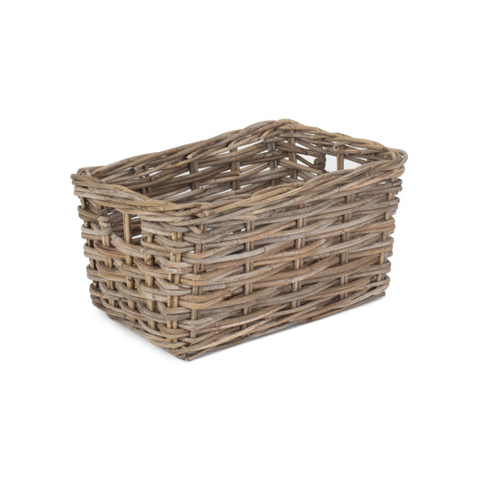 Medium Rectangular Grey Rattan Storage Basket