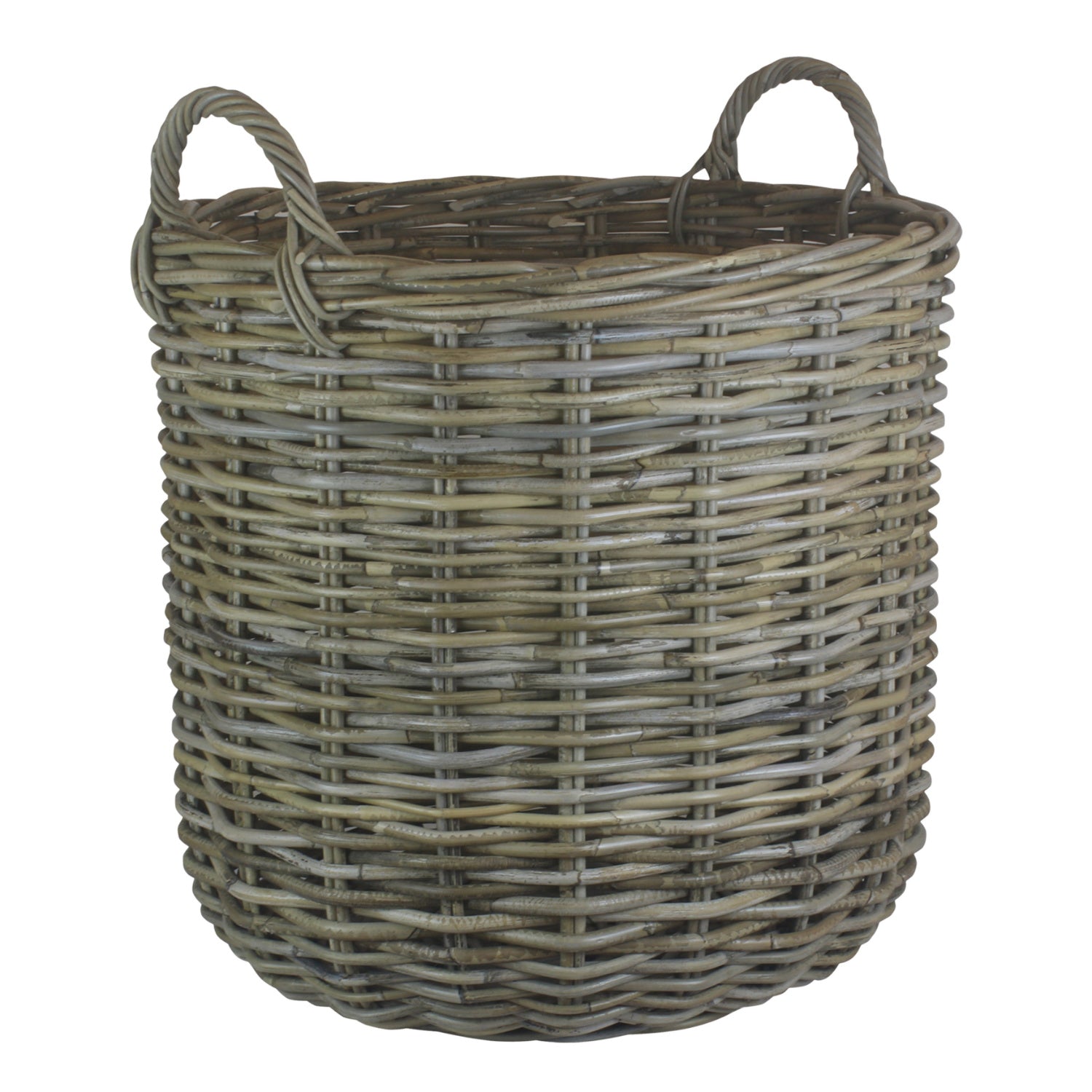 Large Tall Round Fireside Grey Rattan Log Basket