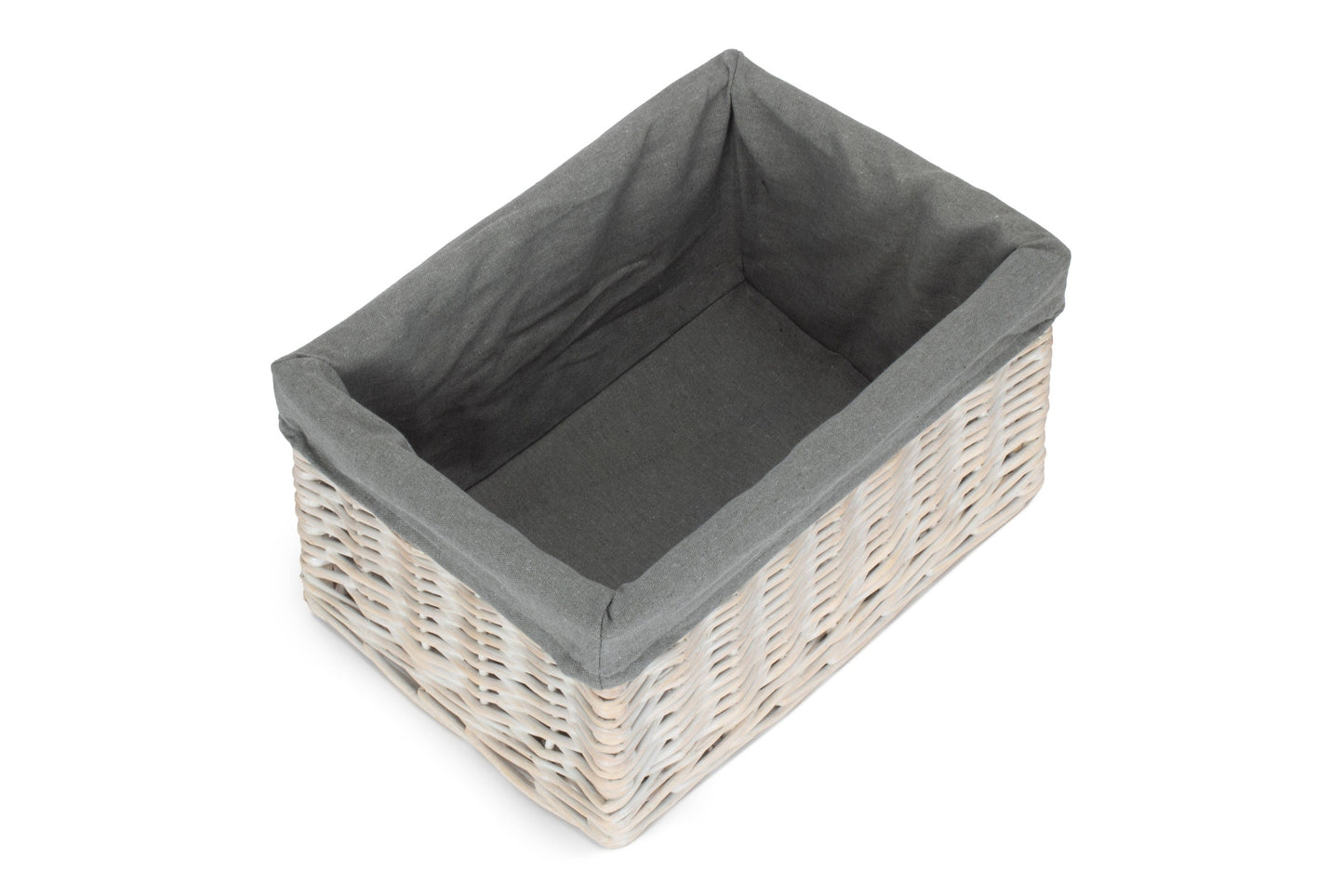 Medium White Wash Willow Storage Basket with Grey Sage Lining