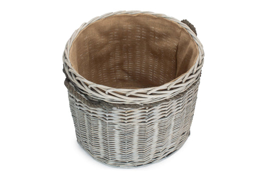 Grey Wash Willow Round Storage Basket Size 2 - Medium